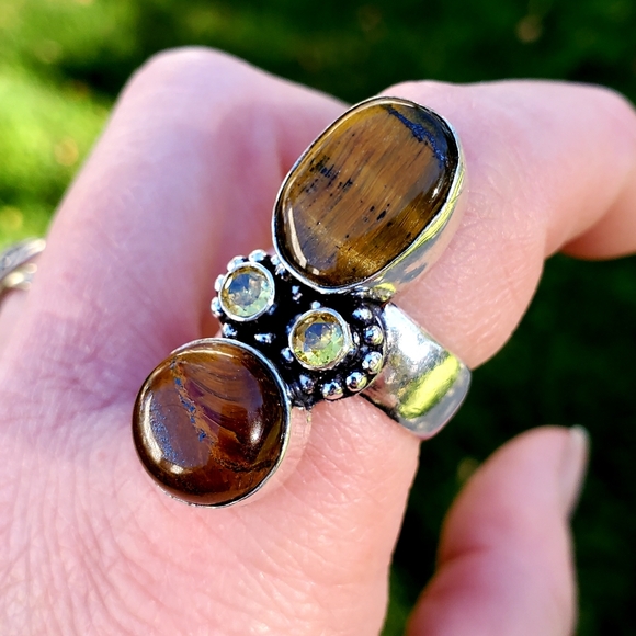 New Tiger Eye and Citrine 925 Silver Statement Ring. - Picture 5 of 16